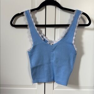 Blue Sleeveless Fitted Crop Tank Top